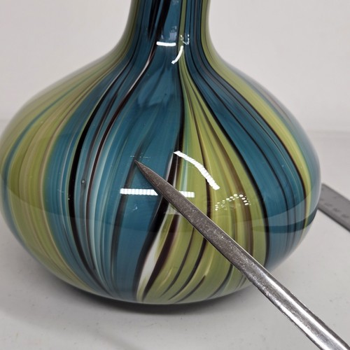 Vintage Art Glass Murano Style Bulb Vase Green Blue Swirl Wave Glass Blue Whimsy - Picture 21 of 21