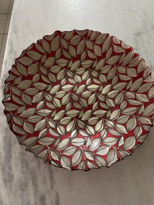 Laurel by VIETRI 15'' Large Decorative Center Bowl New Red Gold Leaves New