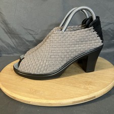 Bernie Mev Claire Heels Women  s 8/39 Grey Woven Peep Toe Comfort Slip On Shoes