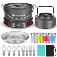 Odoland 22pcs Camping Cookware Mess Kit, Large Size Hanging Pot Pan Kettle w...