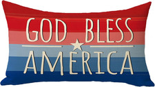 God Bless America 4Th of July Patriotic Lumbar Decorative Throw Pillow Cover, Re