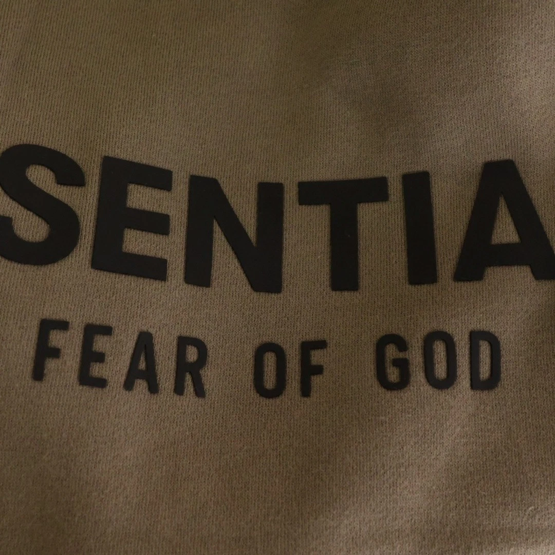 Felpa con cappuccio FEAR OF GOD ESSENTIALS retro gomma logo pullover marrone usata 2a