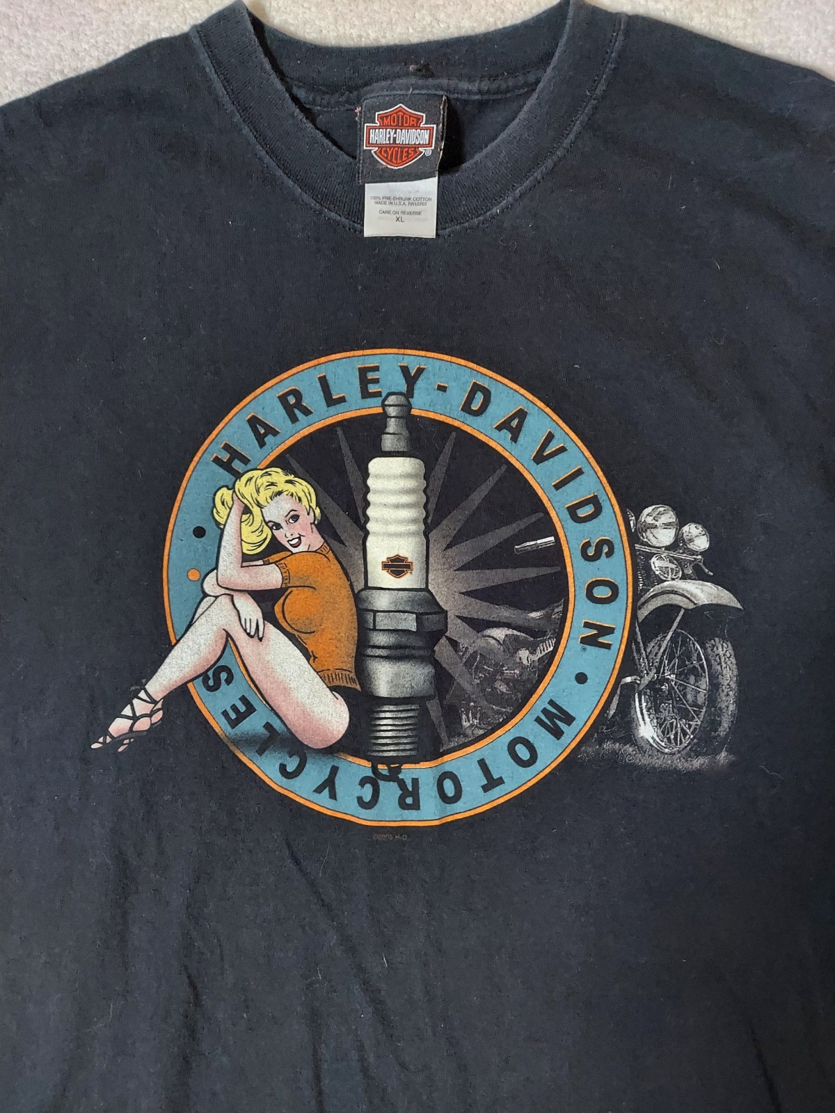Vintage 2006 Size XL Harley Davidson Pinup Girl Design Freizes Bellville
