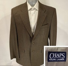 Chaps Ralph Lauren Sport Coat 42R Brown 100 Lambswool Blazer Jacket Plaid Mens
