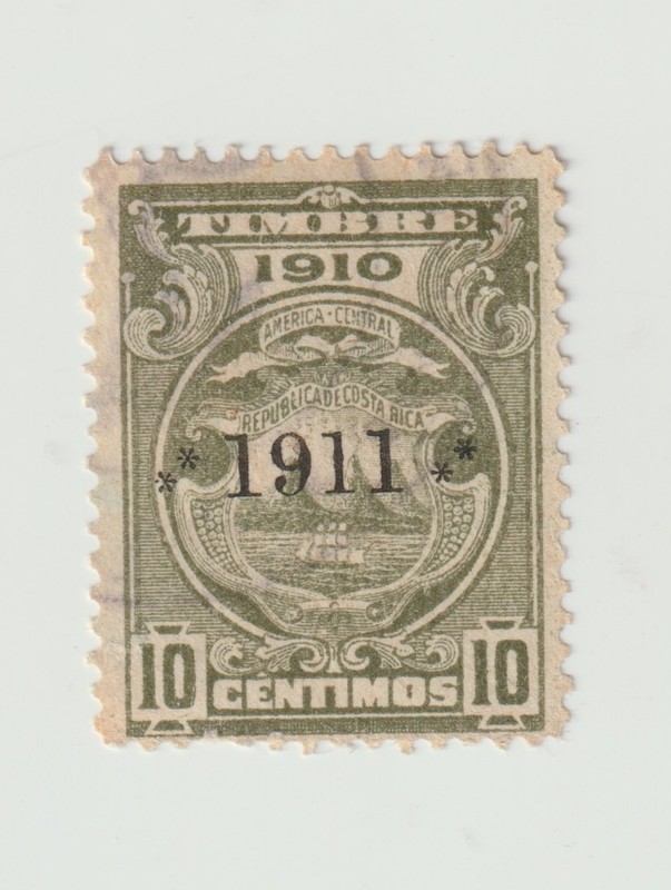 Costa Rica Timbre overprint  Stamp, 10 ct  1910 w/ 1911  Revenue stamp?