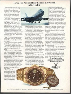 ROLEX Advertising 1972 OYSTER GMT MASTER WATCH 1 Page Original PILOT PAN AM
