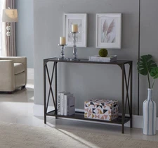 Kings Brand Furniture - Kandin Console Table with Glass Top, Pewter / Black