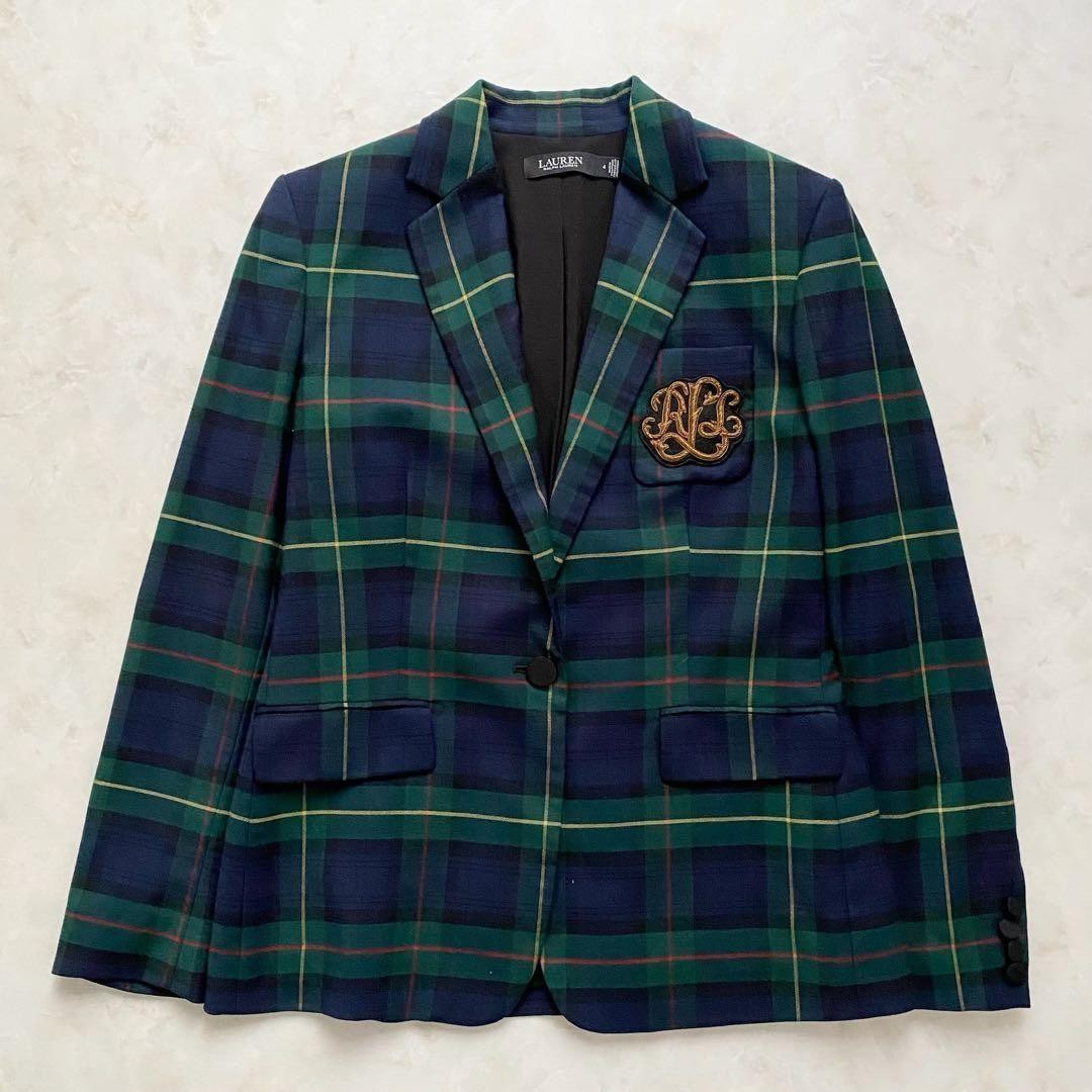 Blazer Lauren Ralph Lauren Mezcla de Lana a Cuadros L Verde Casi Como Nuevo
