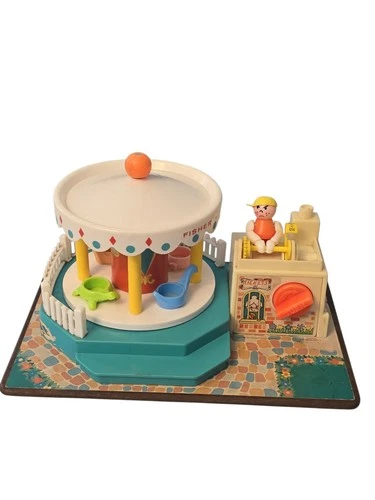 Fisher Price Little People Play Family Merry Go Round Carousel Vintage READ