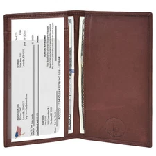 Leatherboss Genuine Leather PLAIN RFID Checkbook Cover with ID Slot, Dark Brown