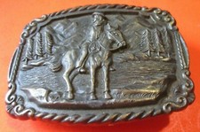 VINTAGE WESTERN AMERICANA BRASS AMERICAN COWBOY ON HORSE BELT BUCKLE