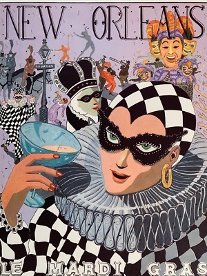 LE MARDI GRAS BY GEORGE LUTTRELL,NEW ORLEANS, RARE SIGNED 1993 ART