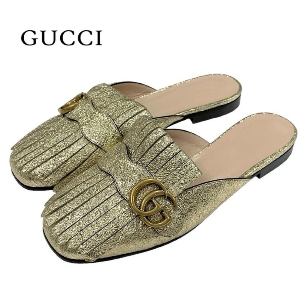 Chaussons plats GUCCI GG logo Marmont pointure 38 cuir doré bout carré