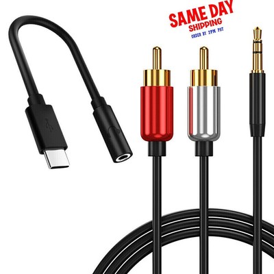 Type C to 3.5mm Jack Audio Adapter + RCA Cable for Samsung Galaxy S8 Smartphone