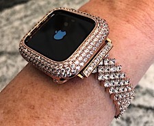 44mm Series 4,5,6,SE Rose Gold Lab Diamond Apple Watch Bezel  Apple watch band