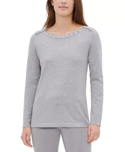 Kensie Women's Grommet Bell Sleeve Pullover Sweater - Comfy Acrylic Knit In Gray, Size XL