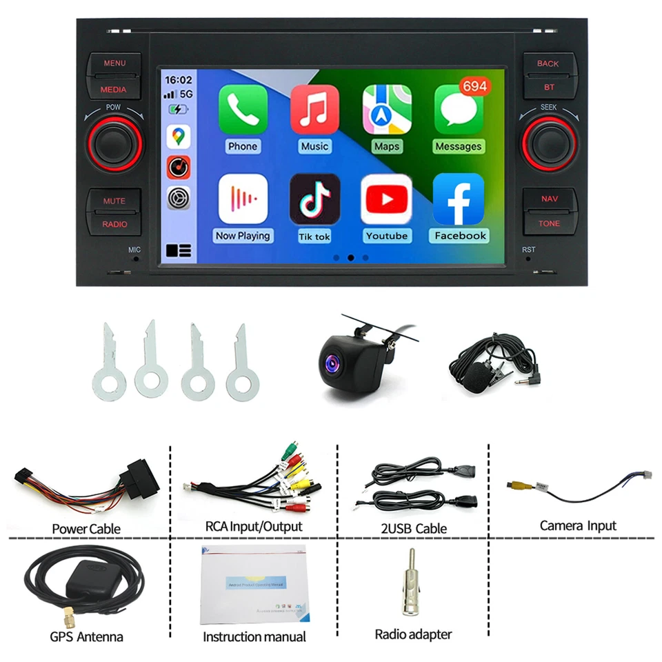 Android13 Autoradio Touchscreen GPS CarPlay DAB+ USB WiFi BT Für Ford Kuga 08-11 - Bild 3 von 4