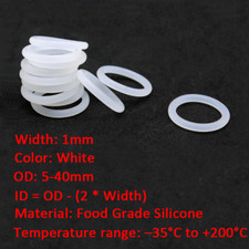 50/100pcs 1mm White Food Grade Silicone HIGH TEMP Gasket O-Ring Seal OD 5-40mm