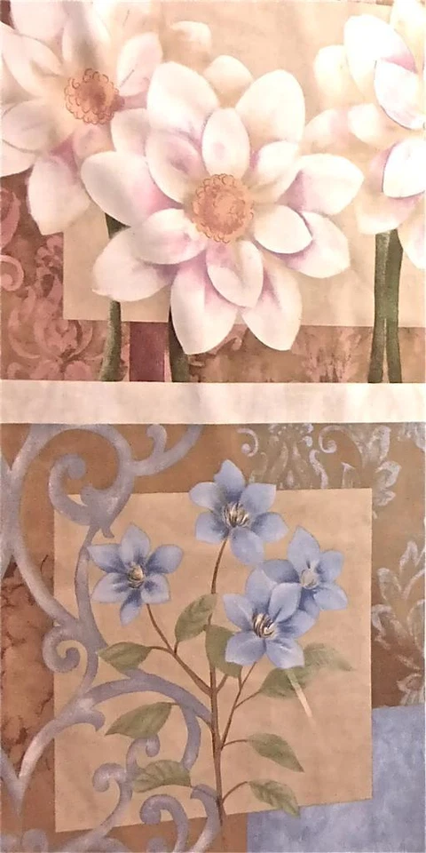 Framed Floral Arrangements Pastel Pink Tan & Ivory, Cotton Fabric, Per Panel - Image 3 of 4