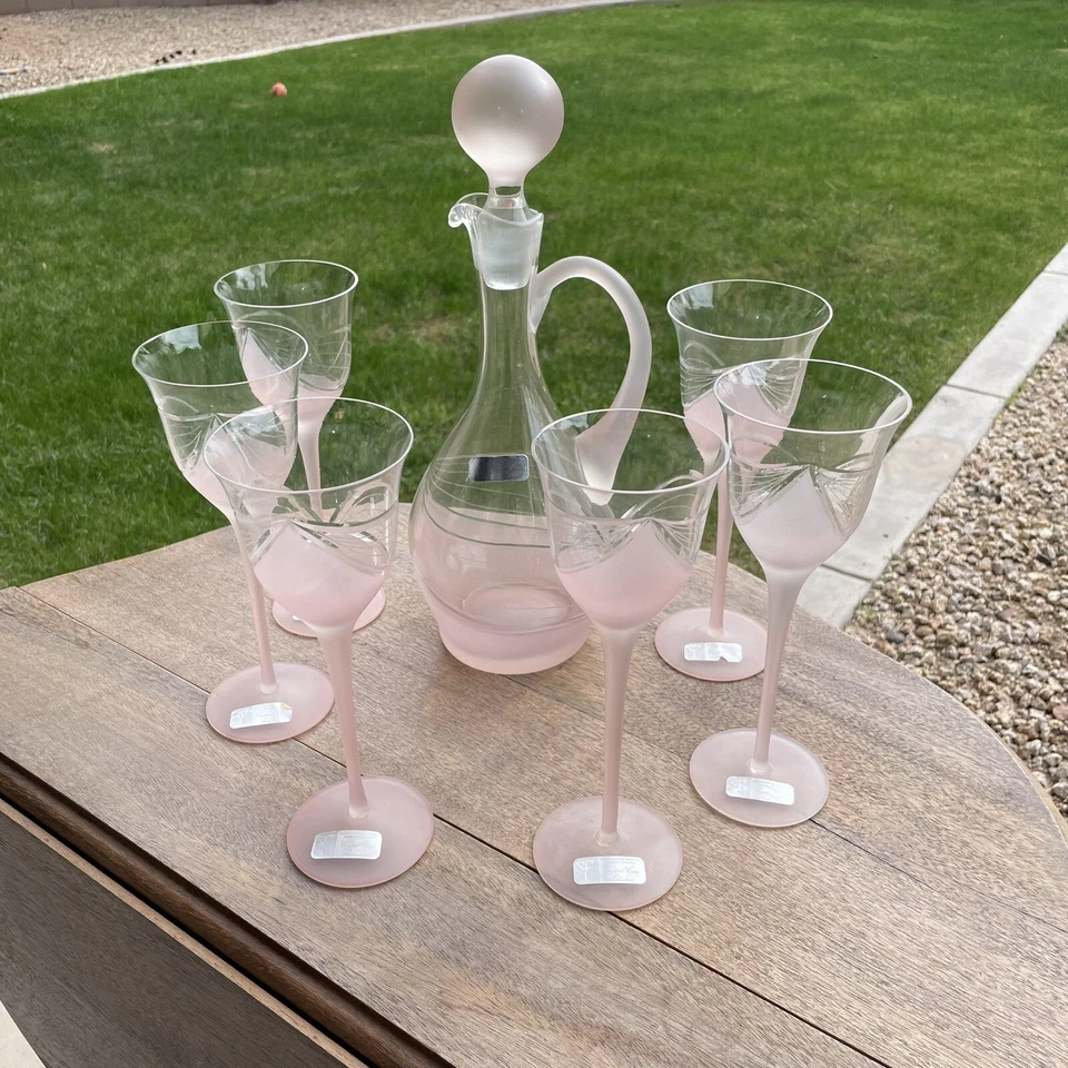 Juego de vino de 7 piezas Melinda Clear (esmerilado) de Crystal Clear Industries Rumania años 80 Foto 4 de 4