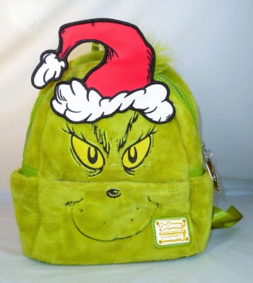 Loungefly Grinch Santa Hat Christmas Cosplay Plush Backpack  display picture 1