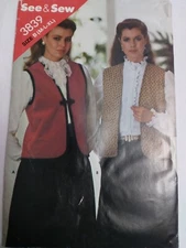 Vest Open Button Front M L XL See & Sew Butterick 3839 Sewing Pattern Cut Easy