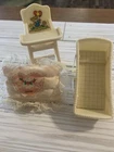 Vintage First Barbie's Baby 1982 Meritus 3 Piece Set Baby Bed, High Chair Pillow