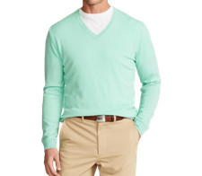  178 NWT Ralph Lauren Polo Golf V-neck Wool Mint Green Sweater sz M