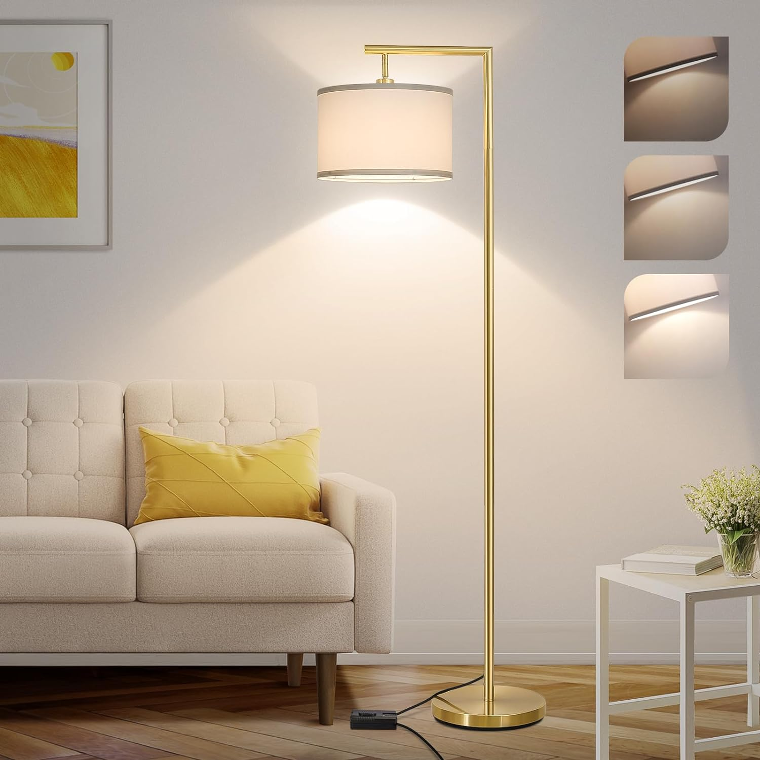 Gold Floor Lamp, Montage Modern Standing Lamp with Flexible Lamp Head, Dimmable
