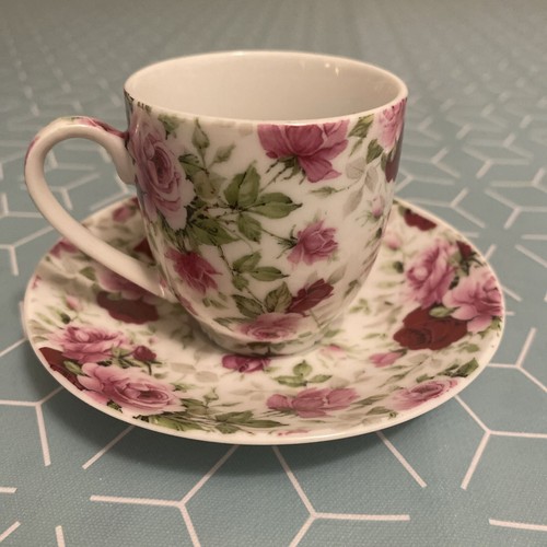 Vintage Country Corner Bone China Espresso cup & saucer Pink Floral Design - Picture 6 of 14
