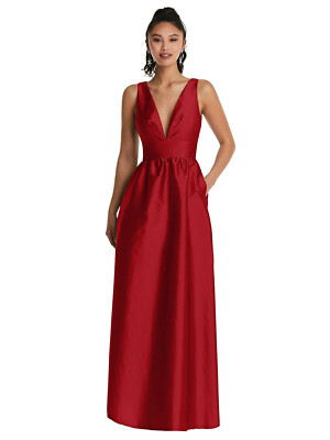 Plunging Neckline Maxi Dress with Pockets...TH072....Garnet....Size 10...NWT