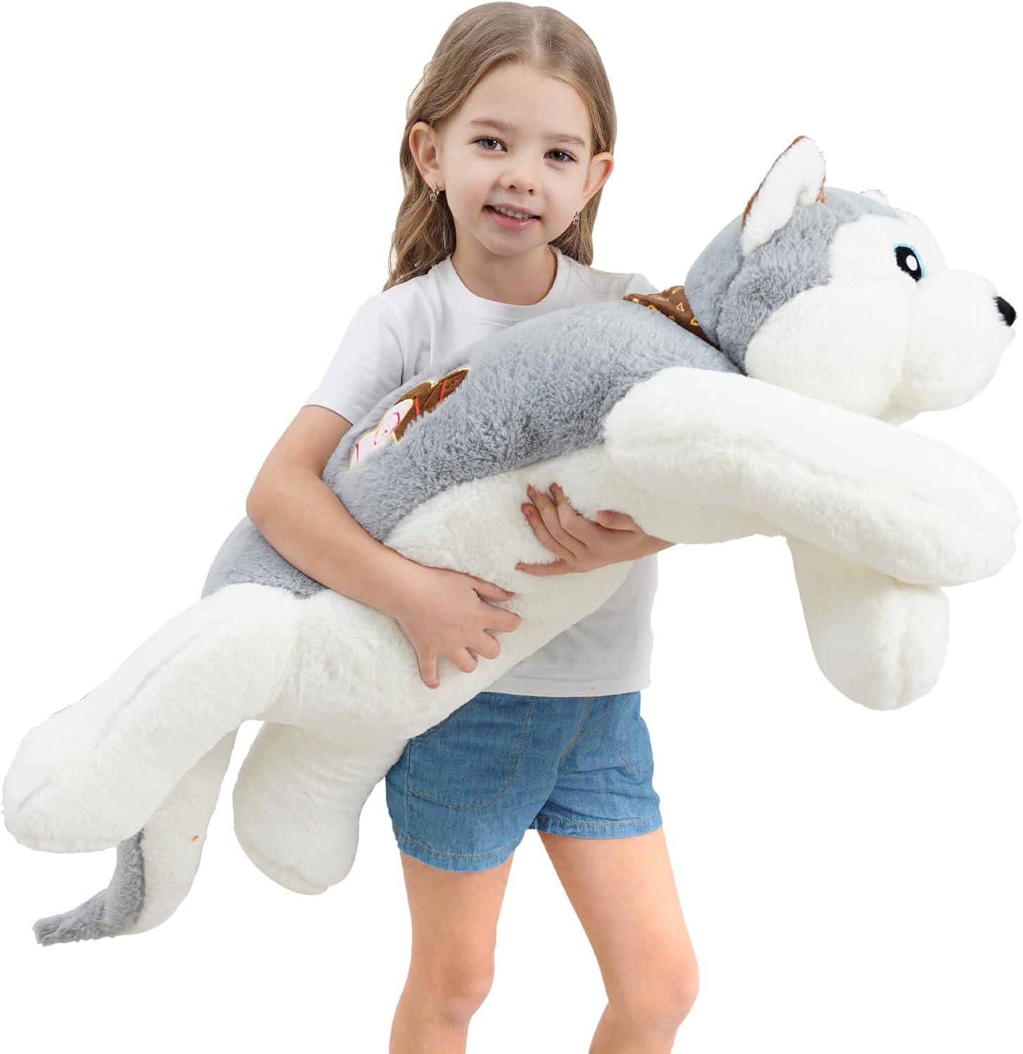 39.3 Inch Jumbo Husky Stuffed Animals, Giant Wolf Dog Plush Toys, Cute Soft Big