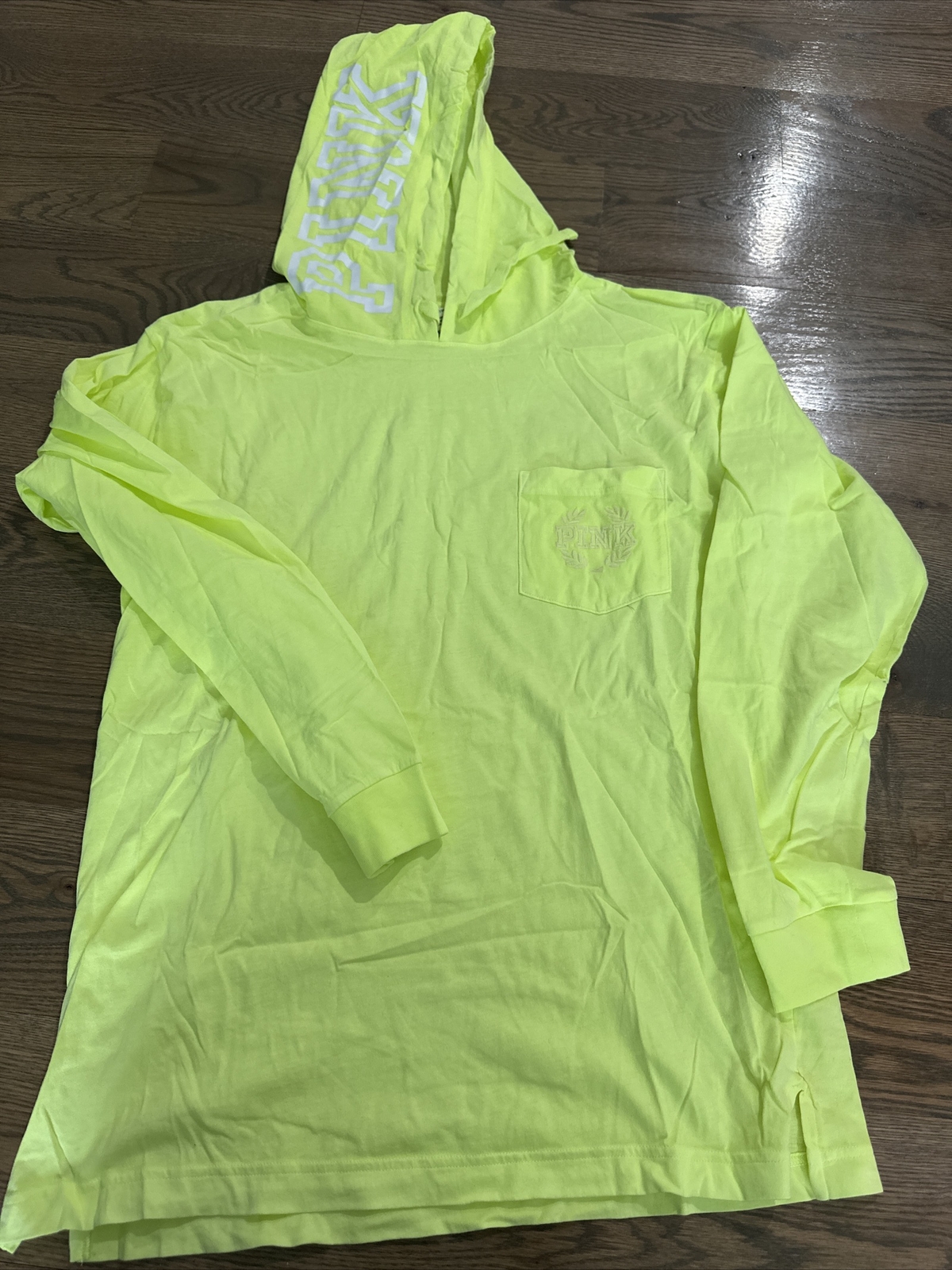 Victorias Secret PINK Womens Neon Yellow Long Sleeve T-Shirt Hoodie Size Small