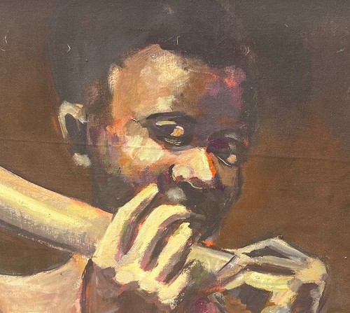 African Artist Reggie Quao 1980 Oil Painting of Men Playing Instruments - Picture 2 of 11