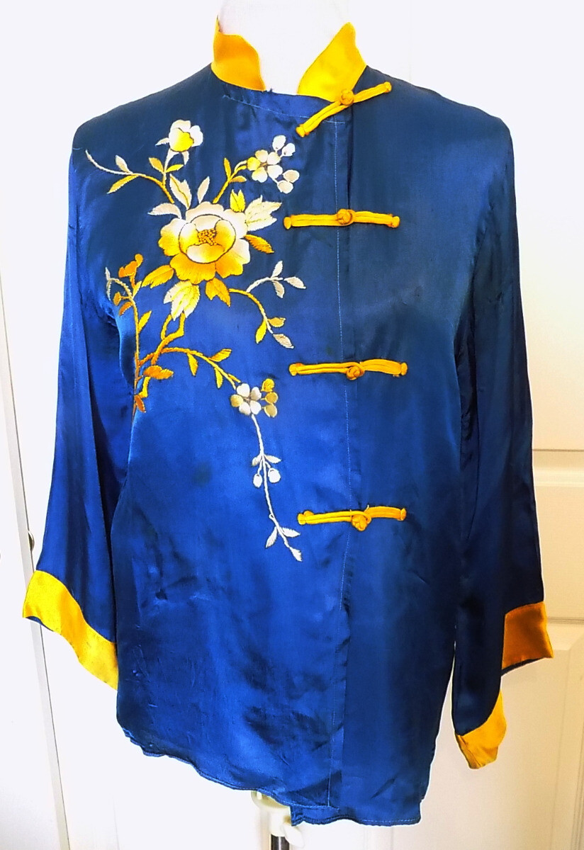 Vintage Embroidered Floral Oriental Asian Jacket Top … Gem