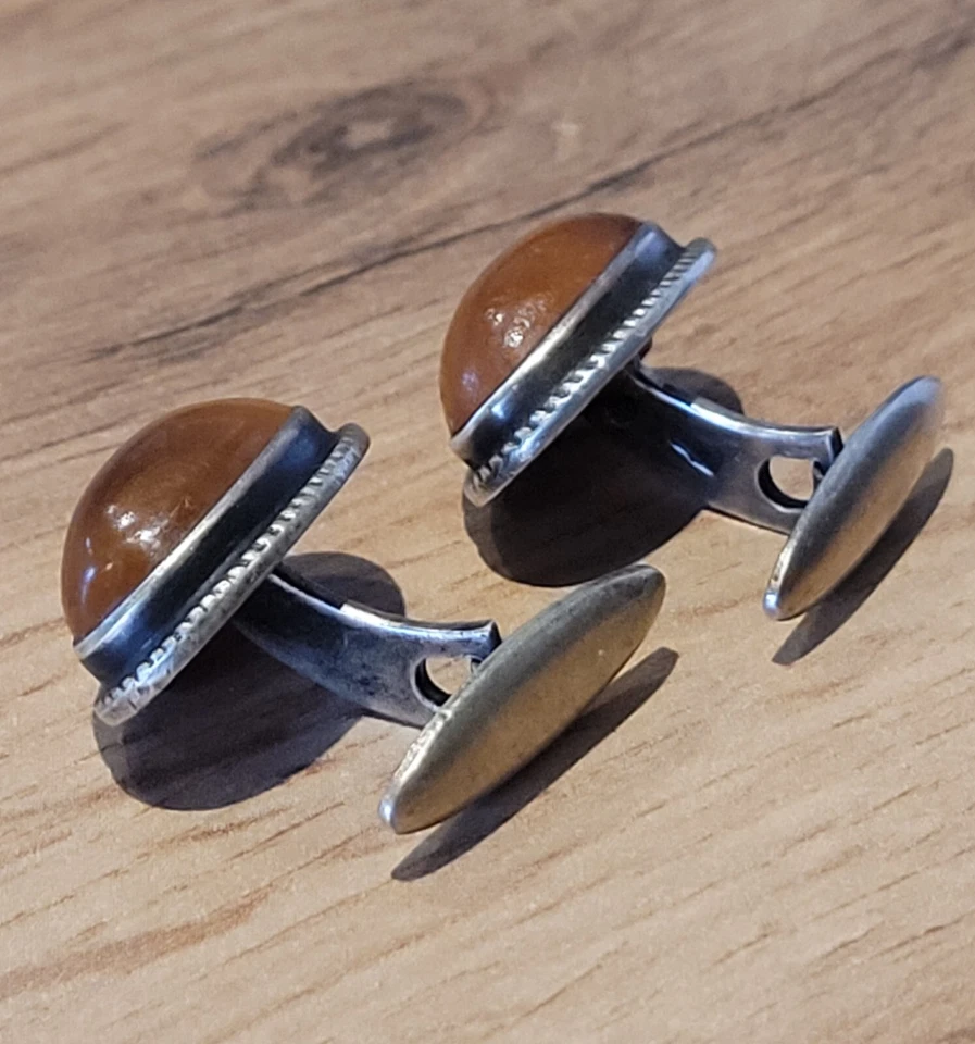 Gemelos antiguos vintage años 60 de plata 825 y ámbar de la Unión Soviética. Foto 3 de 4