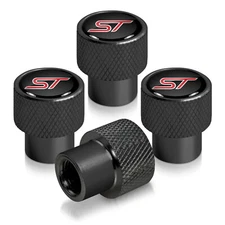 Ford Focus ST in Black on Black Aluminum Tire Valve Stem Caps
