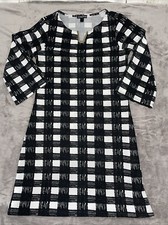 Blooming Rose Black White Large Check Dress 3/4 Sleeves Size Medium M