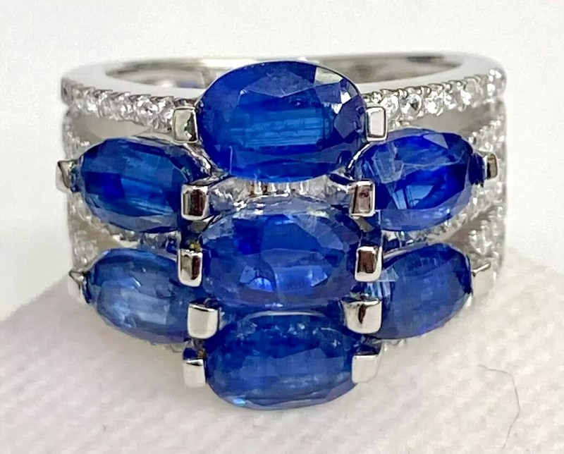 HSN Colleen Lopez Sterling Oval Kyanite & White Zircon 7-Stone Ring Size 5