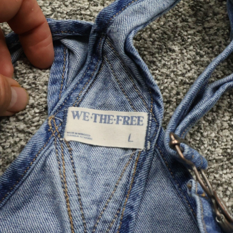 We The Free Ziggy Shortall Para Mujer Grande Azul Denim Mono Puño Enrollado Pantalones Cortos Foto 3 de 4