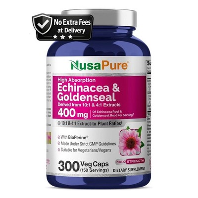 High Absorption Echinacea Goldenseal 400mg | 10:1 & 4:1 Extracts | 300 Capsules