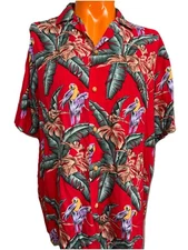 Paradise Found Mens Magnum PI Red Hawaiian Shirt Purple Parrot Size L Modern