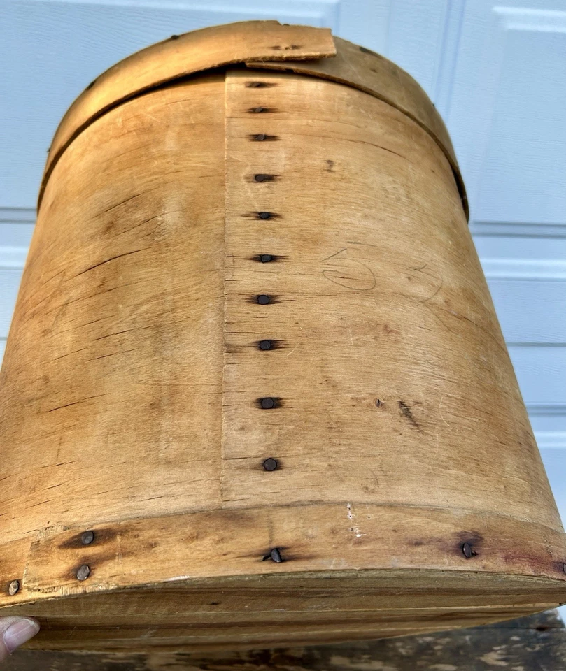 (1) Primitive Ohio Natural Bent Wooden Pantry Box, Firkin, w/ Lid. - Image 3 of 4