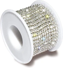 3MM Crystal Rhinestone Close Chain Trim, 10 Yards, Silver Cup Chain for Sewing D