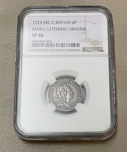 1723 Great Britain UK George I Silver Sixpence Small Lettering Obverse NGC VF30