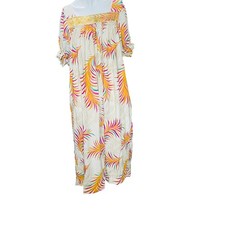 Vtg Muumuu Handmade Women's Dress Floral Dress 1 Sz L Peacock Cream Hawaii