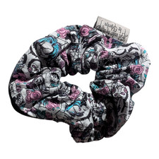 Horror Black White Pastel Handmade Cotton Zipper Pocket Scrunchie