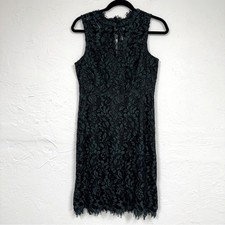 Eliza J Green Black Lace Sheath Dress Womens 6P Sleeveless Classic Cocktail Mini