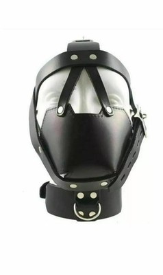 Genuine Leather Face Muzzle Adult Head Harness Bondage Head Hood Role Play Mask