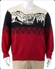 Dockers Mens Red Black Scenic Reindeer Christmas Sweater Medium 0805-Reddeer-M